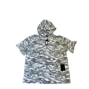 Puma Xo Ss Hoodie Camouflage Design Short Sleeve White/Gray Mens Size M